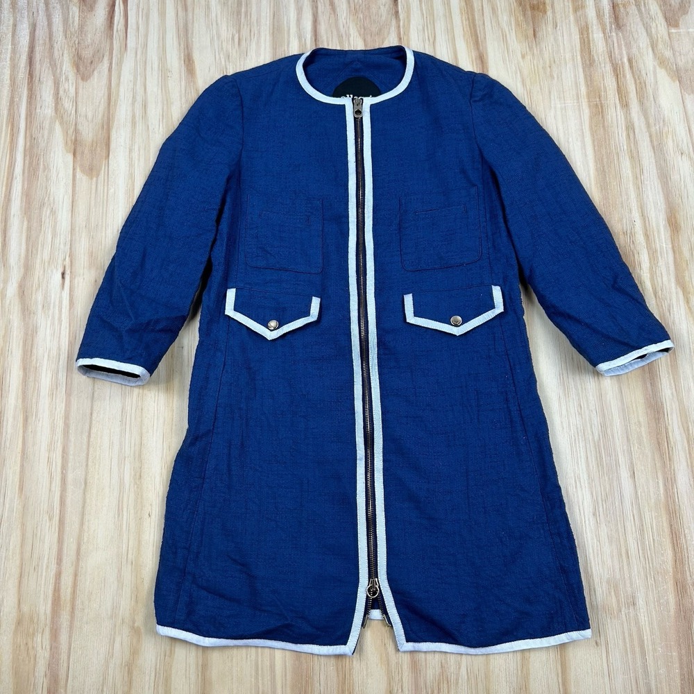 Allegri‎ Women's Collarless Front Zip Jacket Dress Duster Coat Blue Size 36